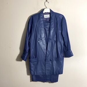 Vintage Carlo Fabiani Leather Cobalt Jacket and Skirt Set